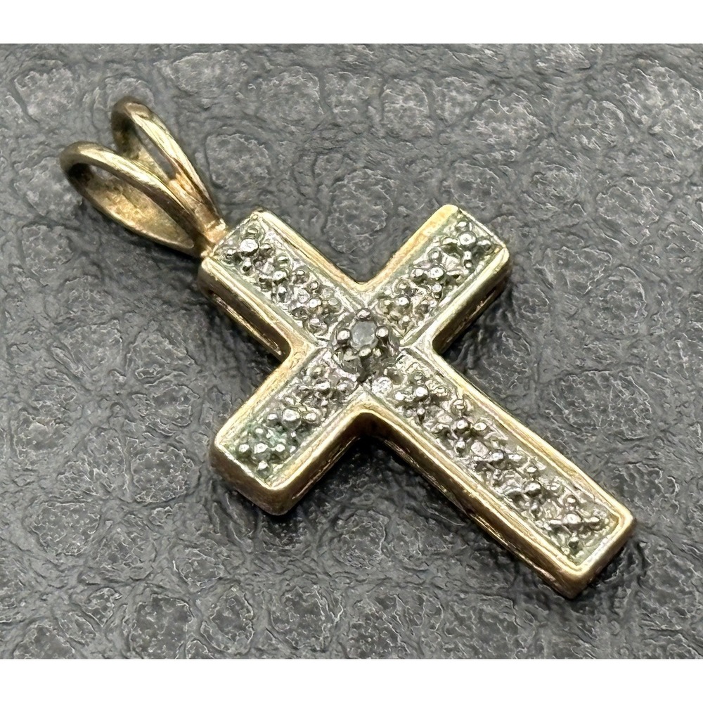 Vintage Ross Simons Diamond Vermeil Sterling Silver Cross Pendant Charm